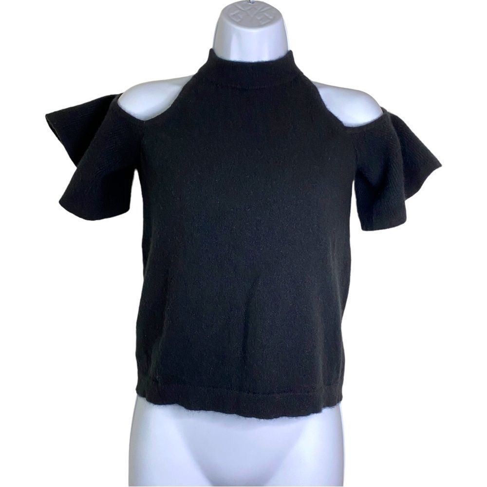 Saks Fifth Avenue Cashmere Cold Shoulder Short Bell Sleeve Pullover Top Medium